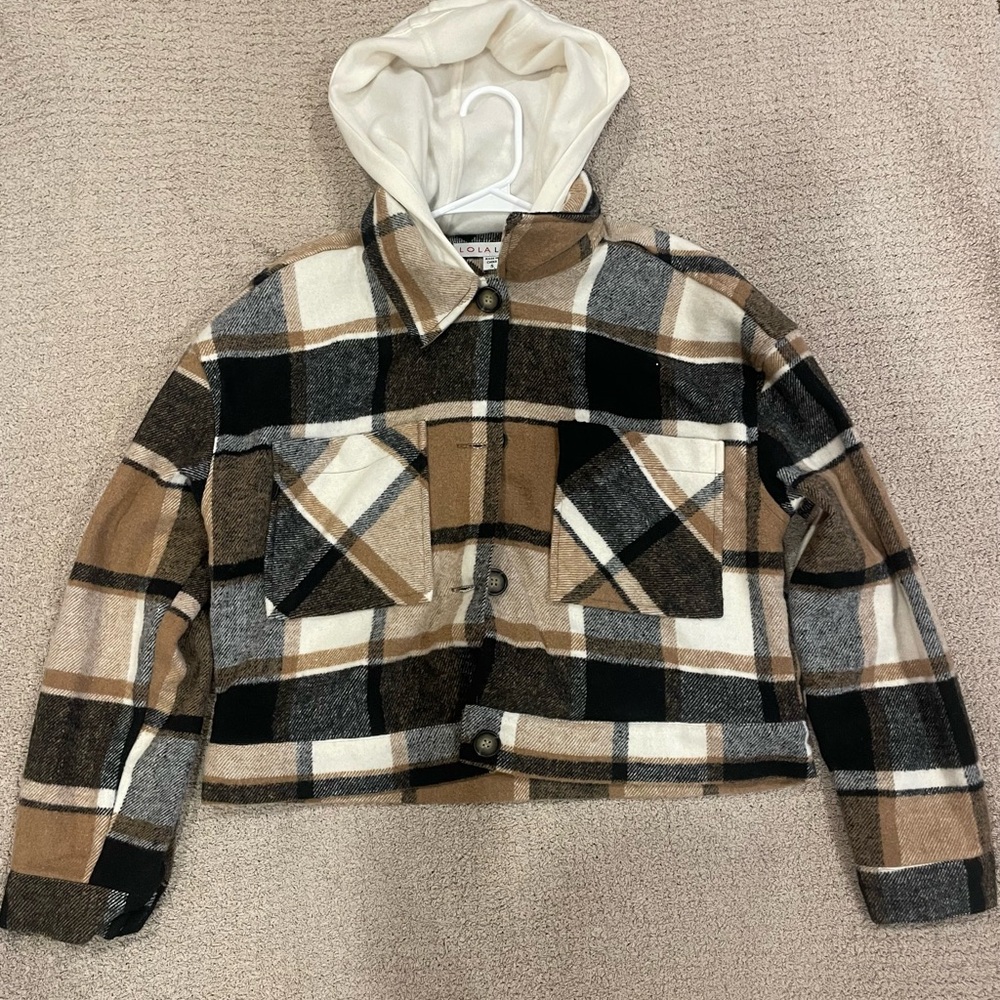 Plaid cropped Hooded Jacket